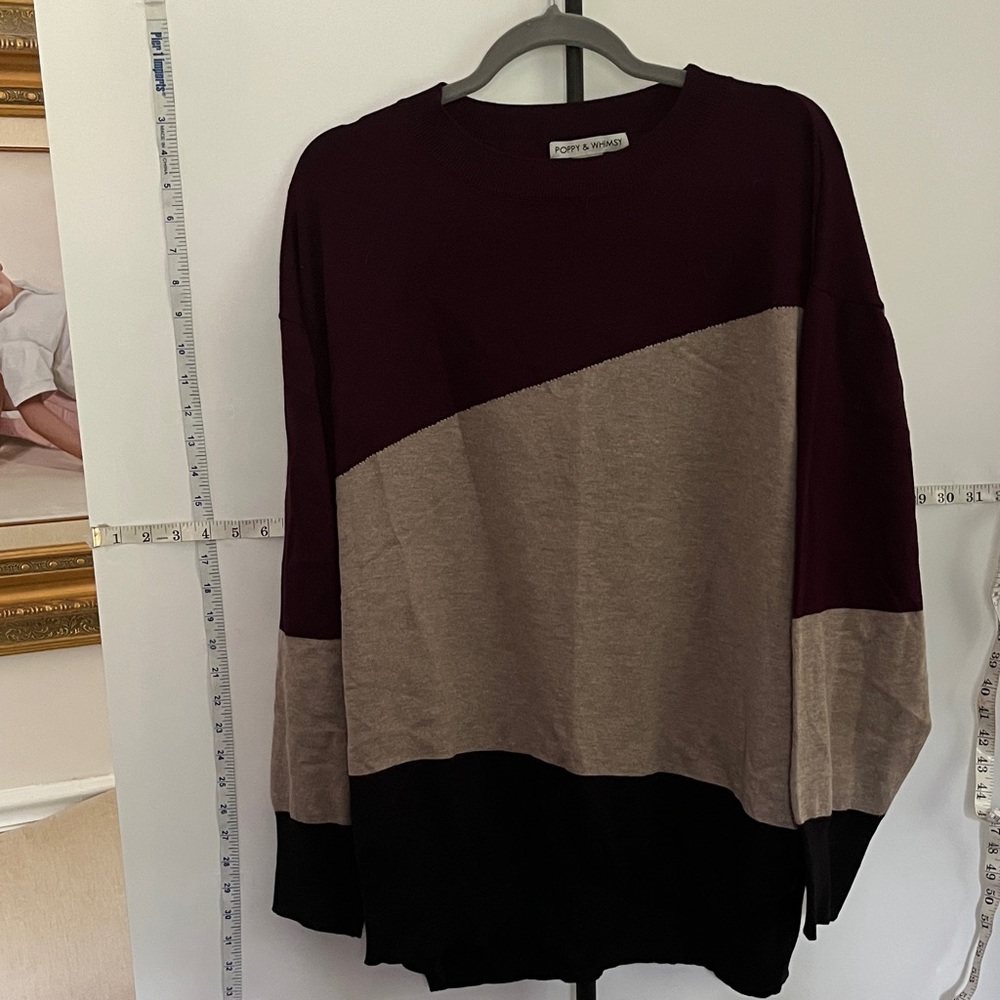 Poppy & Whimsy Colorblock Sweater - Burgundy, Tan, and Black